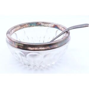 William Adams Lead Crystal Jam Bowl Silver Plated Rim and Spoon West Germany MCM